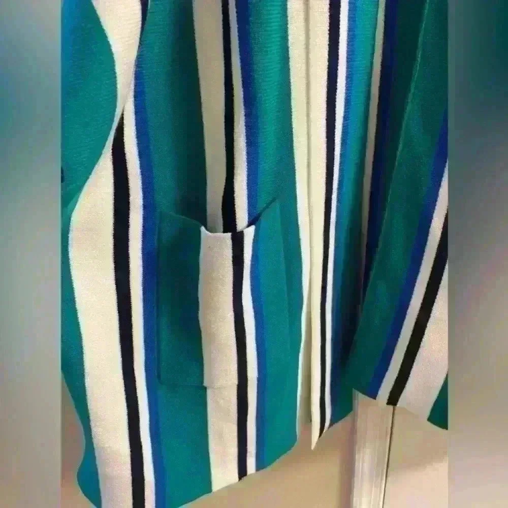 Free people‎ Boho Striped Hooded Poncho Teal Blue White Cozy Shawl Wrap One size
